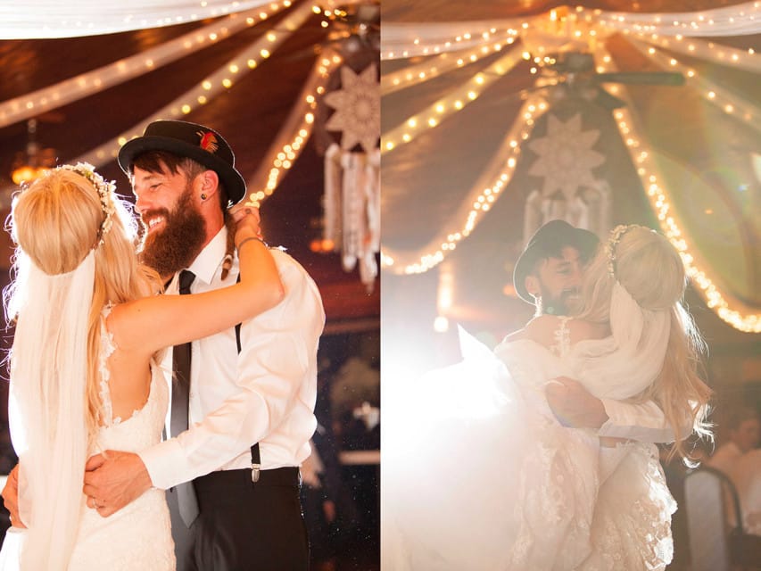 A collage of photos of a wedding couple during their first dance, by Prince Albert wedding photographer UBU Photos